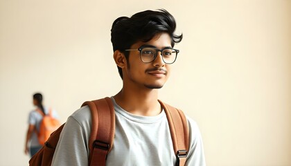 indian studen going to college white background