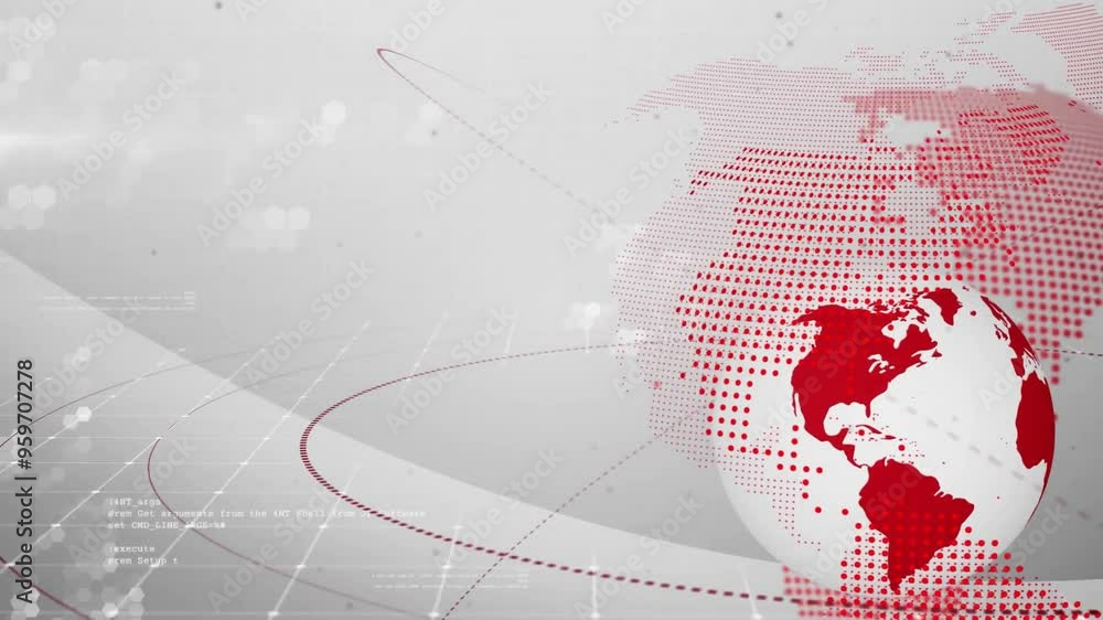 Poster red dotted world map animation over abstract grid background