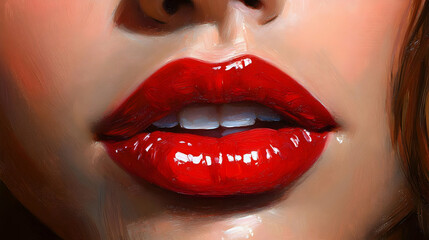 Obraz premium Closeup of Red Lips with Glossy Finish