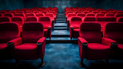 Fototapeta premium Empty Red Cinema Seats in Theater Auditorium