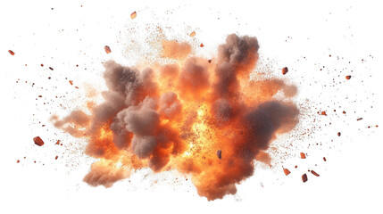 Powerful explosion with smoke and debris isolated transparent background
