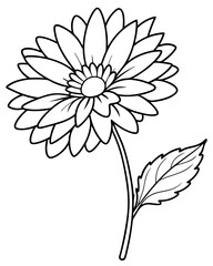 aster flower outline black and white cute coloring pages