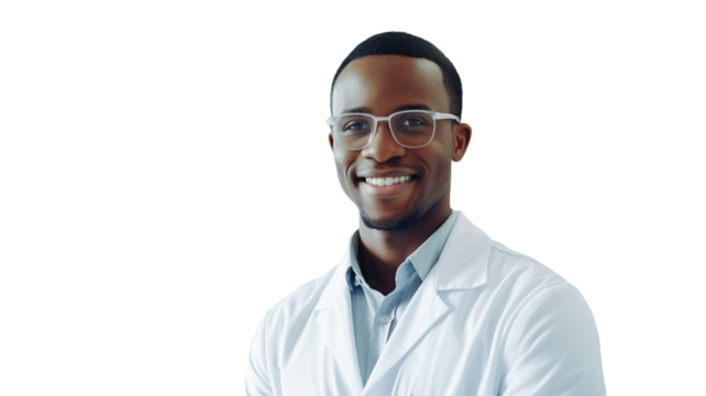 African american male scientist on transparent background PNG. 


