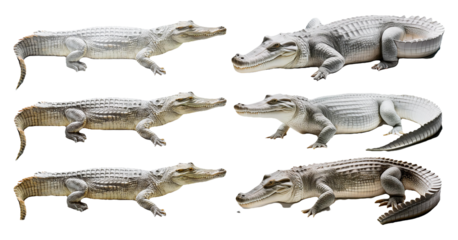 Crocodiles in different textures isolated on transparent background