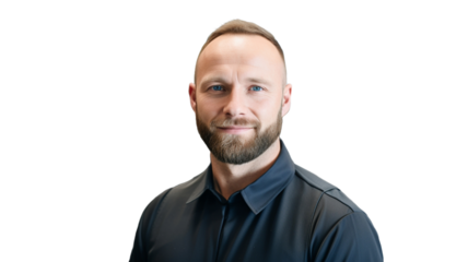 Auto service mechanic in uniform repair expert smiles on transparent background PNG.
