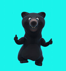 Fun 3D cartoon bear with thumbs up and down