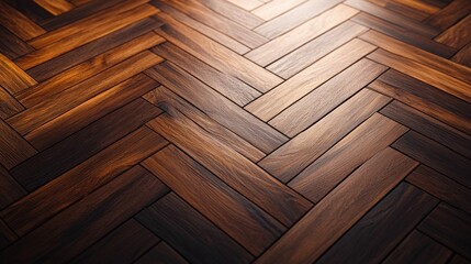 Wooden Parquet Floor Close-up with Herringbone Pattern
