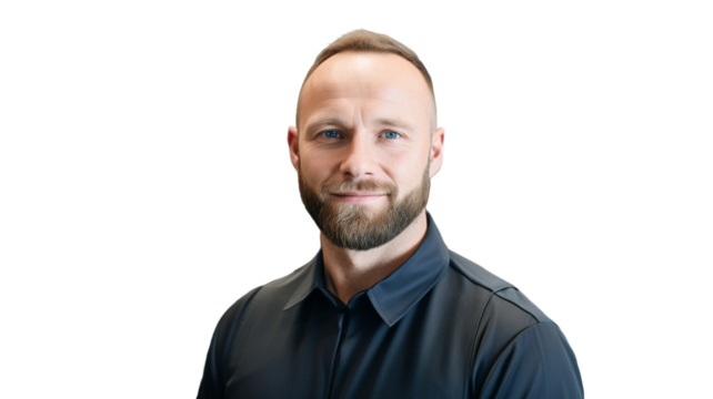 Auto service mechanic in uniform repair expert smiles on transparent background PNG.
