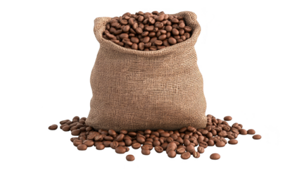 Burlap sack full of coffee beans isolated transparent background