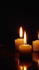 Soft light from flickering candles illuminates tranquil scene, inviting calming ambiance. Expression of regret, eternal memory and mourning. Religious ritual cult. Moments of reflection serenity. AI
