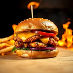 Spicy fire themed ads for scrumptious chicken burgers
