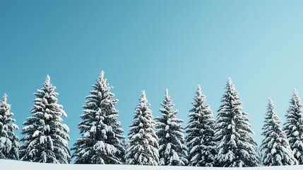 Snow-Covered Pine Trees Under a Clear Winter Sky