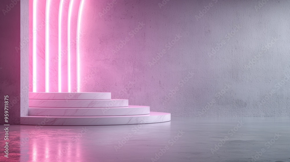 Poster dynamic futuristic 3d podium in vibrant berry tones with minimalistic design element