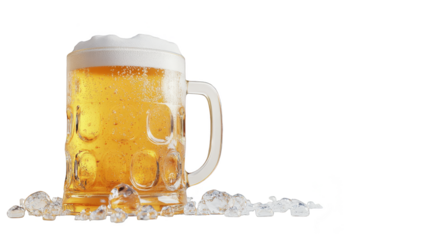 Cold Beer in a Glass Mug with Ice Cubes