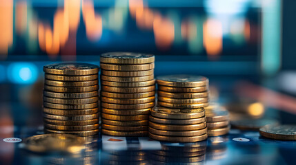 Gold Coins Stacked on a Graph Background