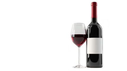 Red wine bottle and glass transparent background