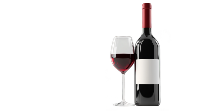 Red wine bottle and glass transparent background