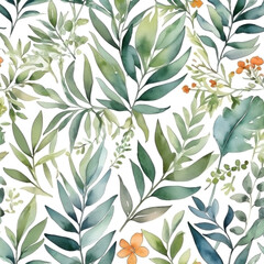 seamless Watercolor Pattern using botanical elements.