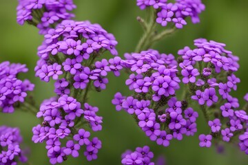 Fototapeta premium Purple verbena flowers with tiny clustered blooms and green stems, Ai Generated
