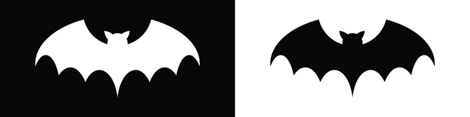 Simple Bat Vector Silhouettes. Black & White Bat on transparent and black background.