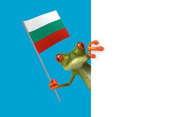 Fun 3D cartoon frog with a flag from bulgaria, alpha channel included