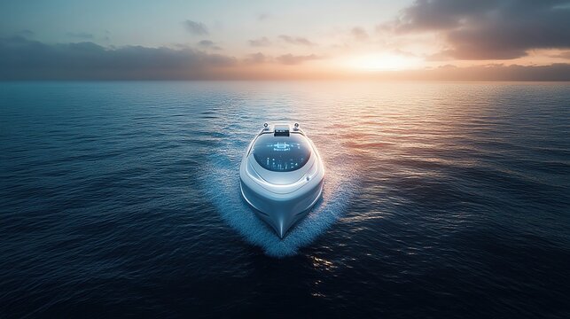 Autonomous AIpowered ships sailing across oceans, representing a future of global transport