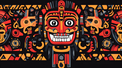 Obraz premium Aztec God Mask with Geometric Pattern