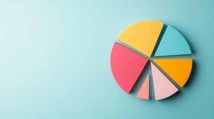 Colorful pie chart on blue background symbolizing data analysis and business statistics