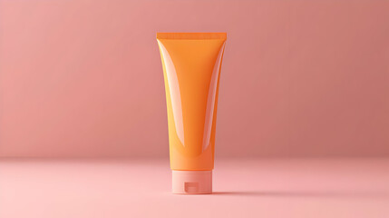 Orange Tube Cream Cosmetic Product on Pink Background
