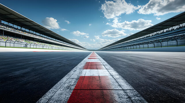 Race Track Asphalt Finish Line Grandstand Crowd View