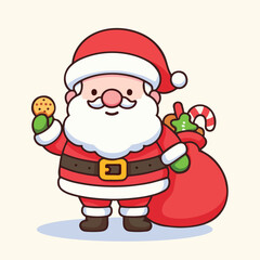 Jolly Santa Claus Cartoon Illustration with Candy Cane and Gift Bag