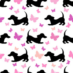 Cute dachshund pattern vector illustration, Dachshund dog vector design 