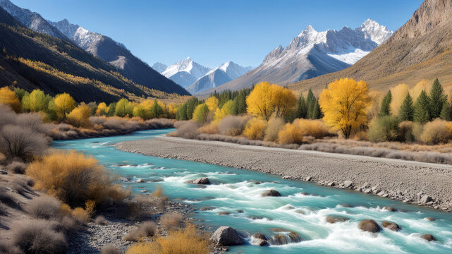 View of Indus River in Autumn in Pakistan