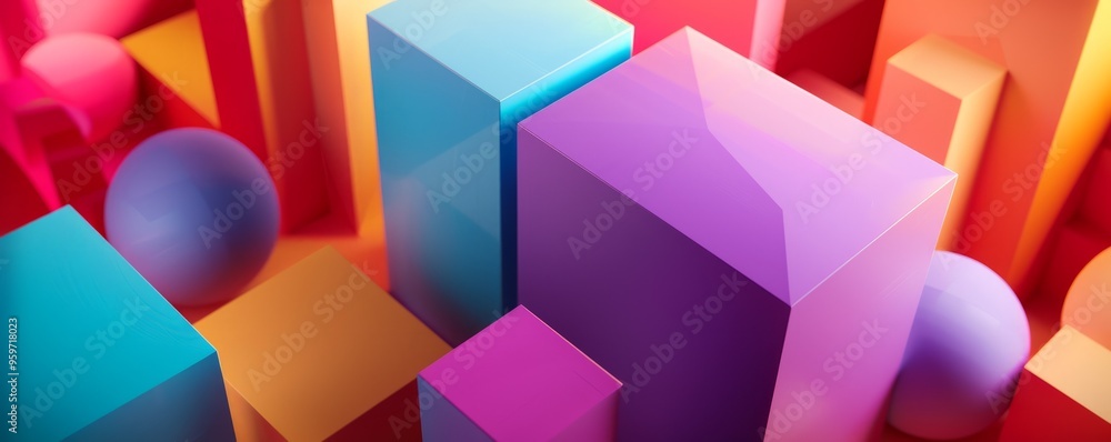 Poster Brightly colored abstract geometric shapes with vivid gradients, 4K hyperrealistic photo