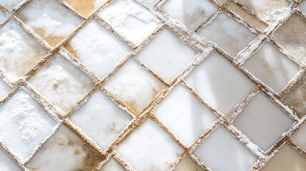 Fototapeta premium Bird's eye view of Kampot's salt fields, with a grid of white salt pans reflecting sunlight, creating geometric patterns.