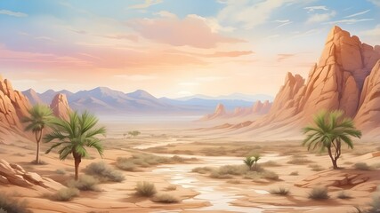 Creative idea of painting a stunning scene of untamed desert nature, with a soft and gentle design as a backdrop.