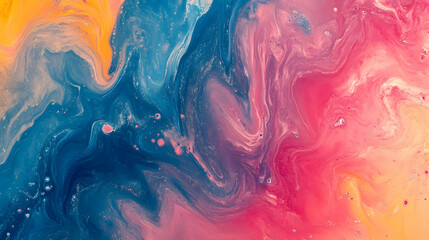 Abstract Swirling Liquid Art Blue Pink and Yellow Colors