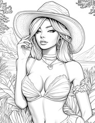 A woman with a hat on is posing for a drawing