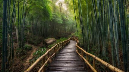 Trail leading through Chinese bamboo forest
