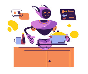 Robot Cooking in Kitchen Vector