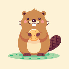 Cute Happy Beaver Cartoon Vector flat illustration