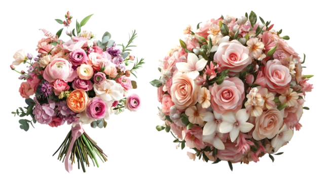 Pack of Bouquets for Floral Arrangements or Gift Giving set over Transparent Background