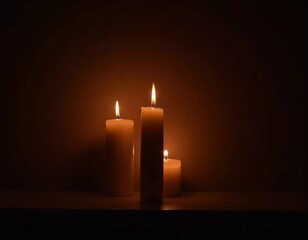 Soft light from flickering candles illuminates tranquil scene, inviting calming ambiance. Expression of regret, eternal memory and mourning. Religious ritual cult. Moments of reflection serenity. AI