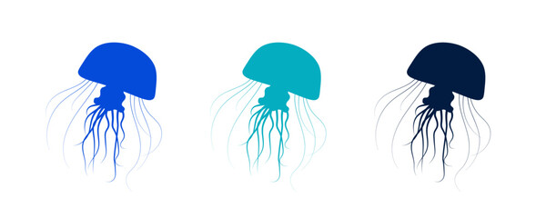 クラゲのシルエットセット　デジタルアート　海洋生物　3カラー