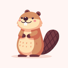Cute Happy Beaver Cartoon Vector flat illustration