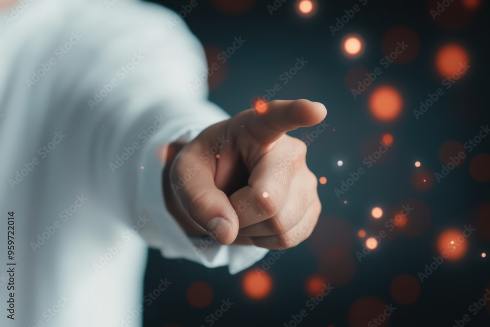 Aufkleber a close-up of a hand pointing forward against a sparkling background of light and colorful blurs