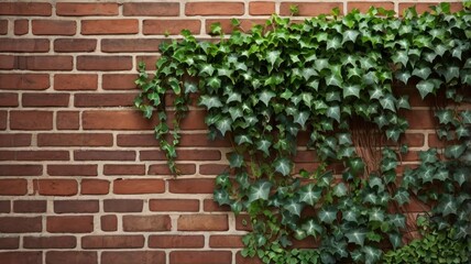 Transparent background brick wall with ivy vines 