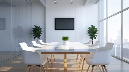 Fototapeta premium Modern Minimalist Meeting Room Ready for Collaboration