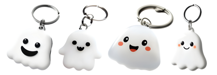 Pack of Halloween Ghost Keychain for Spooky Decor or Themed Events set Against a Transparent Background