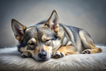 Illustration of Digital Painting of Swedish Vallhundl is sleeping, full body